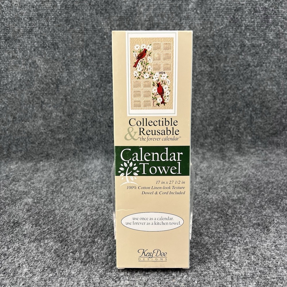 2024 Kay Dee Designs Calendar Tea Towel Cardinals Dogwoods 17" x 27.5" New